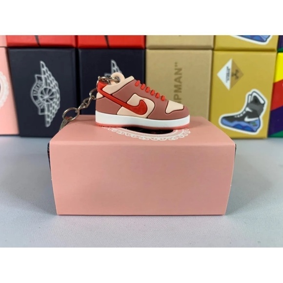 Strange Love 💗 ☠️ Nike Pink, White, & Red High Top Key Chain,Bag Charm w/Box - Picture 2 of 10